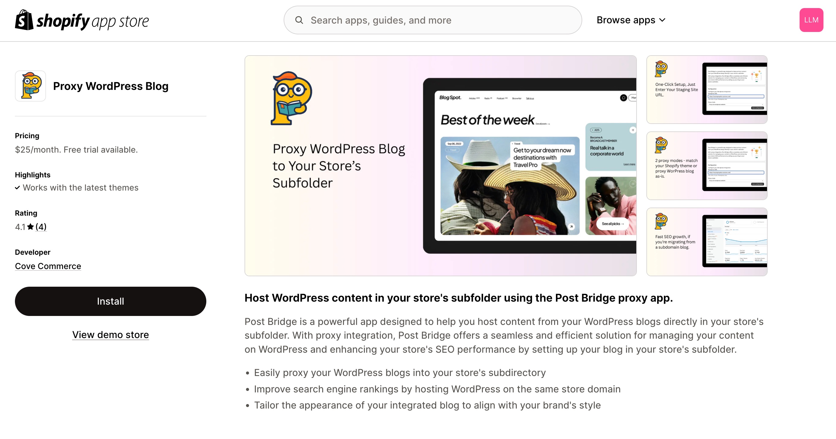 Post Bridge Shopify App to host WordPress blog on Shopify subfolder